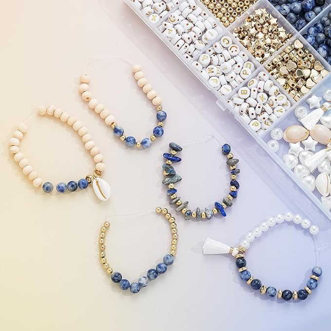 xylise jewelry making supplies kit natural stone beads for irregular natural stone with for diy craft bracelet necklace earrings for adults(blue dot color)