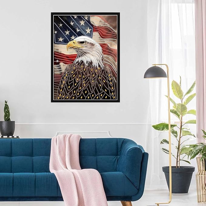 SKRYUIE DIY Diamond Art Kits for Adults Eagle Special Shape - 5D Diamond Painting Kits for Adults Animal - Crystal Embroidery Cross Stitch - Craft for Wall & Office Decor 12×16 Inch
