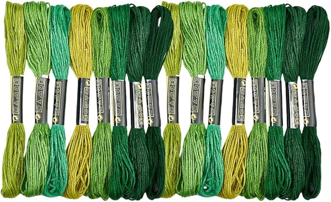 16 Skeins 131 Yards Embroidery Thread Friendship Bracelets String Cross Stitch Threads Cotton Floss Yarn DIY 6 Ply 1.2mm for Making Sewing Needlework Knitting Stitching Craft Supply Green