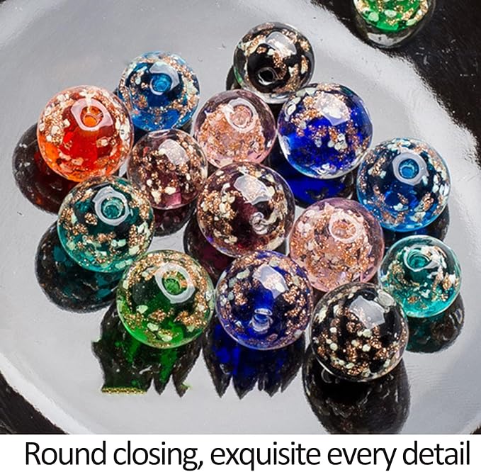 8mm 200pcs Glow in The Dark Glass Beads with Holes for Jewelry Making Bracelets Earrings Necklace Bulk Lampwork Solar Unique DIY Crafts Gold Spacer Beads Kit(100pcs Beads+100pcs Spacer)