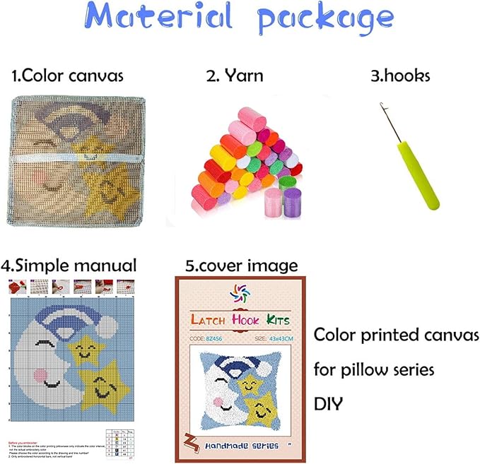 Latch Hook Kits Pillow Ship Anchor Printed Canvas Cushion Crochet Yarn Needlework Hook Latch DIY Kit Embroidery Pillowcase Rug Cover Home Sofa Christmas Decoration 43x43cm