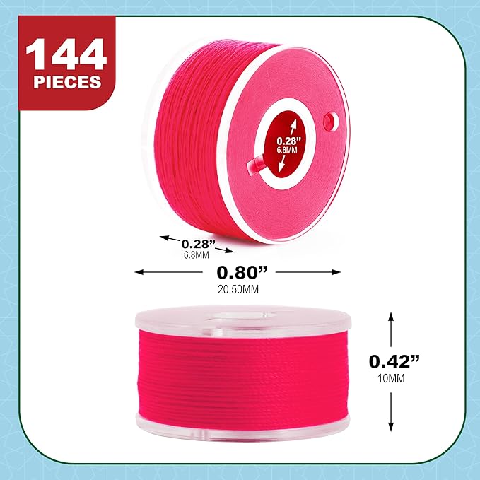 Mandala Crafts 144 Hot Pink SA156 Prewound Bobbins for Singer Sewing Machine -15J SA156 Prefilled Bobbin Thread for Brother Sewing Machine and Embroidery