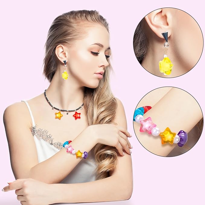 OIIKI 60PCS Acrylic Star Beads, Mixed Colors Star Loose Spacer Beads, Charming Flat Beads, Star Shaped DIY Supplies Bead Kits Bulk for Jewelry Making, Crafts - Big Style