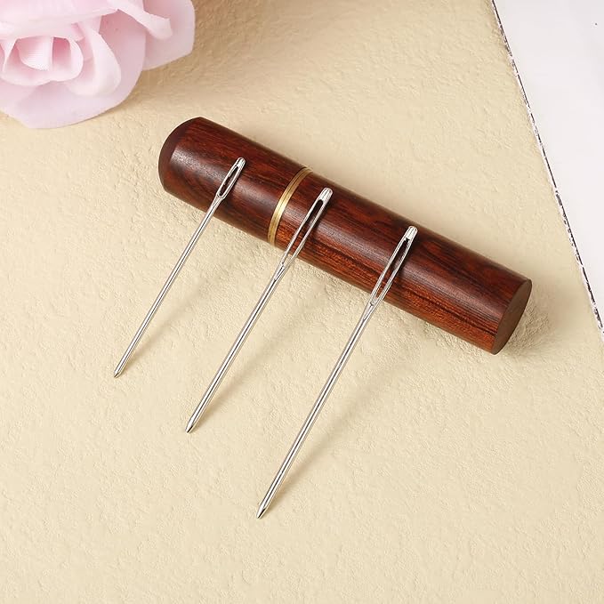 18pcs Large Eye Sewing Needles, Stainless Steel Sharp Tapestry Needles Hand Knitting Needles Embroidery Hand Needles with Wooden Needle Case for Crochet Projects (3 Sizes)
