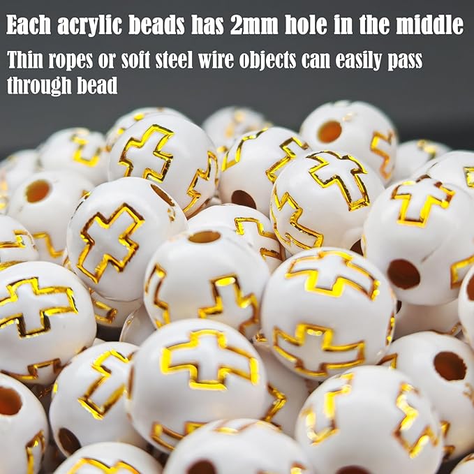 143 Pcs 10mm White Acrylic Cross Beads for Bracelet Making, DIY Christian Religious Rosary Beads with 2m Elastic String & 12-Section Storage Box, Jewelry Making Supplies for Men Women