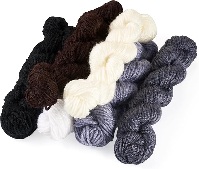 Cheriswelry 6 Skeins Black White Grey Acrylic Fiber Yarn Craft Sewing Cord Threads for Weaving Soft String for Knitting 2.2mm Skeins Yarn kit for Crochet Beginners Adults
