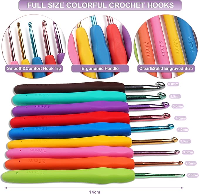 aeelike beginner crochet kit, 59pcs crochet starter kit for adults and kids, basic crochet & knitting supplies kit for beginners,travel crochet kit small with purple storage bag