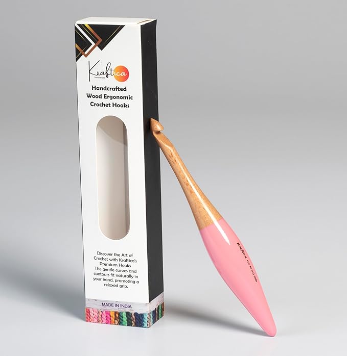 Kraftica Ergonomic Wooden Crochet Hooks Designed for Relaxation and Stress Relief Smooth Finish Accurate Sizing on Each Hook. 7 Inchies (Beech Wood Pink, US 7/4.50mm)