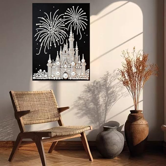 GEMFAMILY Firework Castle Diamond Art Kits for Adults Beginner,5D Diamond Pearl Painting Kits for Special Shape,DIY Pearl Rhinestones Diamond Dots Painting for Home Wall Decor 12 x 16 Inch