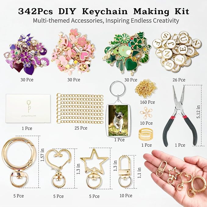 Kupor 342Pcs DIY Keychain Making Kit – 25 Keychains, Storage Box & Instruction,Great for Crafting Bag Charms, Keychain Charms Ideal for Craft Lovers (Eco-Friendly Materials) & Gift Shoppers
