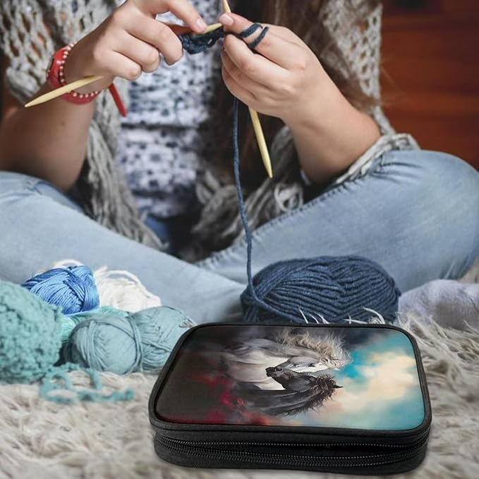 Hechitok Horse Print Empty Crochet Hook Case Crochet Hook Organizer Case Stand Up Crochet Organizer Crochet Hook Holder for Knitting Crochet Supplies