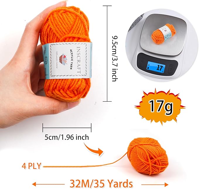 inscraft 62 acrylic yarn skeins, 2170 yards yarn for knitting, 2 crochet hooks, 2 weaving needles,10 stitch markers, 1 purple bag, perfect crochet beginner kit for for adults