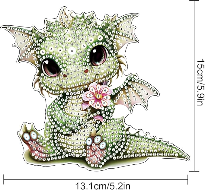 Green Dragon Diamond Painting Kit – 5D DIY Acrylic Pendant with Special Shaped Rhinestones, Cute Fantasy Animal Hanging Ornament for Wall, Window, Door, or Car Mirror Décor, Gift for Adults and Teens