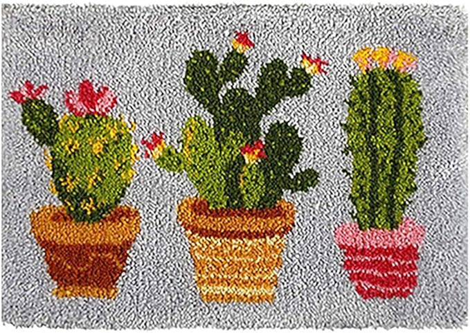 HCDMRE Tapestry Kits Latch Hook Rug Kit Carpet Embroidery Needlework Button Package DIY Hook Point Rug Cactus