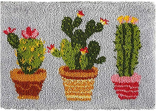 HCDMRE Tapestry Kits Latch Hook Rug Kit Carpet Embroidery Needlework Button Package DIY Hook Point Rug Cactus