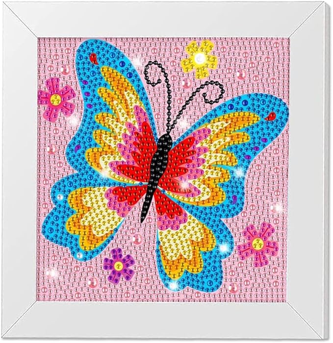 PERFECTSIGHT Cute 5D Diamond Art Kits with Wooden Frame, Kawaii DIY Painting Art for Adults Teen, Diamond Arts and Crafts Sets, Big Gem Full Drill Diamond Dots for Women Beginners (Pink Butterfly)