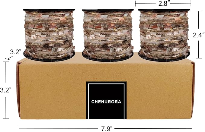 Artisanal Yarn Collection Multifiber Fancy Yarn with Sequins for Knitting Crocheting Crafts DIY, Set of 3 Rolls (Hazel Brown)