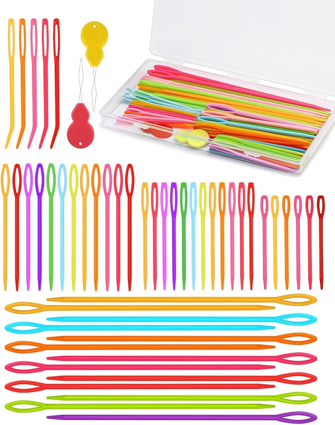 UOOU 67 PCS Plastic Needles, 5 Sizes Yarn Needles, Darning Needles for Yarn, Yarn Needles Large Eye for Crochet, Crochet Needles for Knitting, Weaving and Sewing