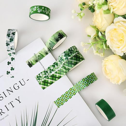 Green Decorative Tape Set 20 Rolls St. Patrick's Day Washi Tape Lucky Shamrock DIY St Patrick Day Masking Tape for Irish Holiday Kids Craft Notebook Scrapbooking & Stamping Supplies