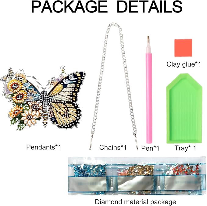 AiYuanzsh Butterfly Diamond Painting Kit Ornament with Hanging Chain DIY Diamond Art Hanging Pendant Paint by Number Stained Glass Wall Art for Adults Acrylic Crystal Hanging Home Wall Decor Gift