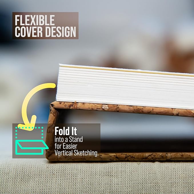 Cork Watercolor Pad Hardcover - 100% Cotton Paper 200GSM Cold Press - Magnetic Closure Watercolor Sketchbook, 40 Tear-Off Sheets, Lay-Flat - Artist Watercolor Paper Pad (Light Cork, 9x12 inch (A4))