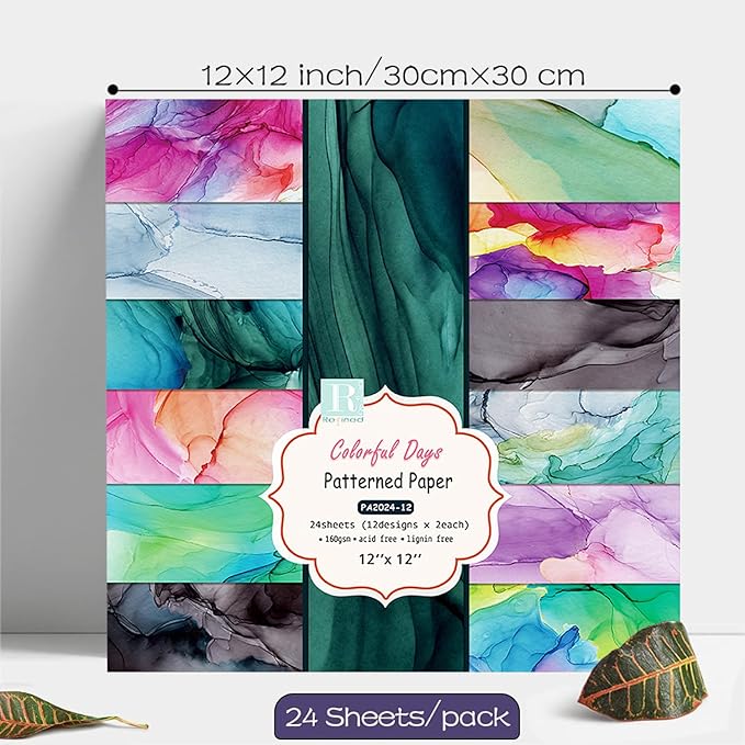YASMEN Marble Patterned Scrapbook Paper Pad, 12x12 Single-Sided Cardstock Paper Pads for Card Making, Journals, Planner, DIY Envelopes, Greeting Cards, Gift Card, Decorative Art Craft -24 Sheets