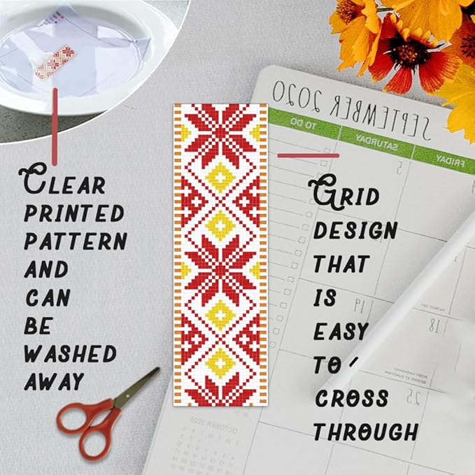 BEUNITONE 6 Pcs Vintage Cross Stitch Bookmark Kits for Beginner with Backing Felt Floss Instructions, Handmade Bookmarks DIY Stamped Craft Embroidery Kits for Adults, Book Lovers 8.5''x3''