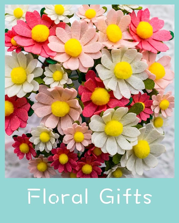 BAZIMA DIY Felt Flower Art Craft Kit, DIY Daisy Bouquet Kit, Floral Gifts, Beginner Craft Kit, Arrange Pre-Cut Flowers and Foliage