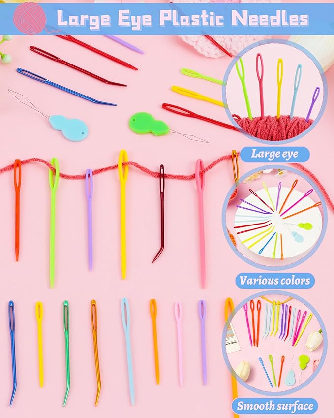FIVEIZERO 19 Pcs Yarn Needles Set, Assorted Yarn Needles Bent Tapestry Needle Weaving Needle Darning Needles Plastic Needles Large Eye Blunt Knitting Needles for Sewing Crochet