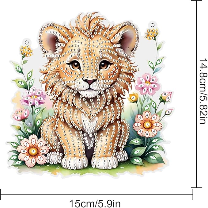 DIY 5D Diamond Painting Hanging Ornament Kit Lion Design, Handmade Acrylic Diamond Art Irregular Shape Pendant, Decorative Hanging for Home, Garden, Wall, Door, and Gift
