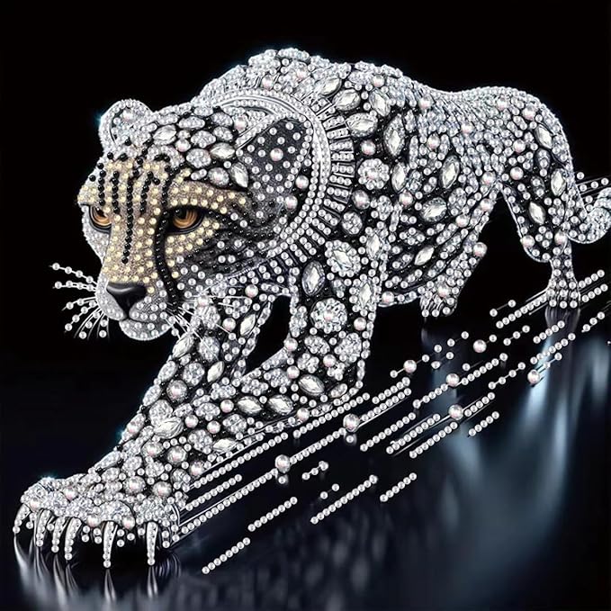 GEMFAMILY 5D Diamond Art Kits for Adults Beginner,Special Shape Diamond Painting Kits for Animal Cheetah,DIY Crystal Rhinestones Painting for Home Wall Decor 11.8 x 11.8 Inch