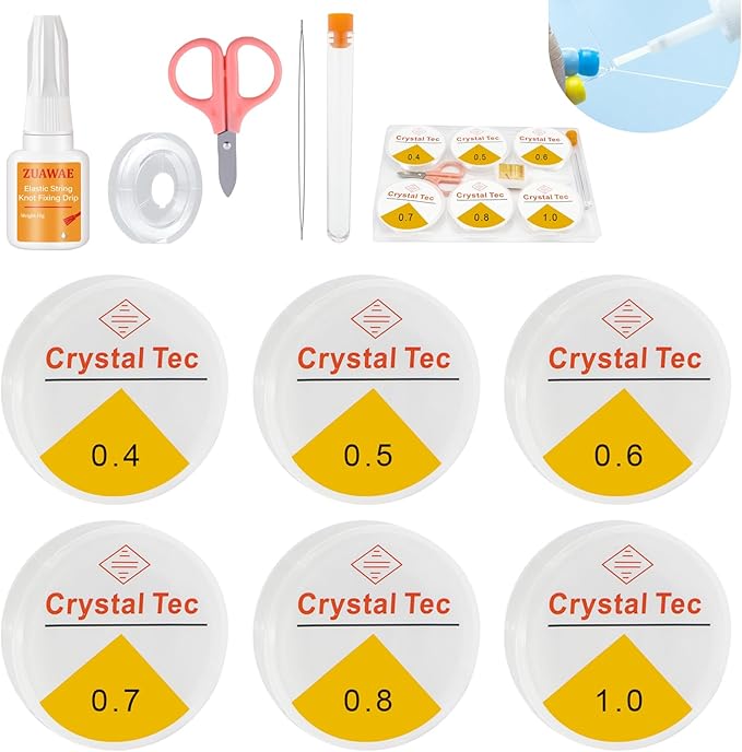 Elastic String for Bracelets, Stretchy Bracelet String 6 Roll Clear Elastic String for Bracelets, 1 Roll 0.7mm Flat Bracelet String Elastic for Beads Beading Bracelet Necklace Jewelry Making Supplies