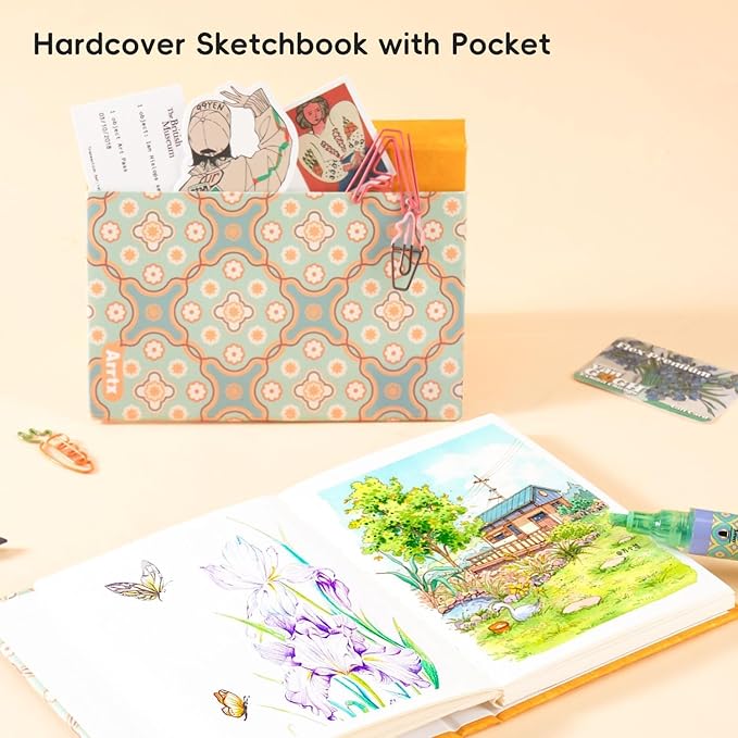 Arrtx Watercolor Sketchbook,100% Cotton Acid-Free 140lb/300gsm Hot Press Hardcover Watercolor Journal Notebook 2 Pack,40 Sheets 5.35 x 3.86 inches