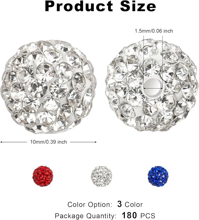 256Pcs 10mm Rhinestone Beads Kit for Jewelry Making, 3 Colors Round Disco Ball Sparkly Beads with Cross Charms and Accessories for DIY Baseball Necklaces Bracelets Earrings