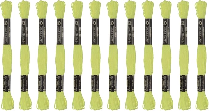 HARFINGTON 12 Skeins Embroidery Floss 8.75yds(8m) Egyptian Long-Staple Cotton Cross Stitch Thread for Sewing DIY Bracelet Yarn String and Crafts, Green-Yellow(6012)