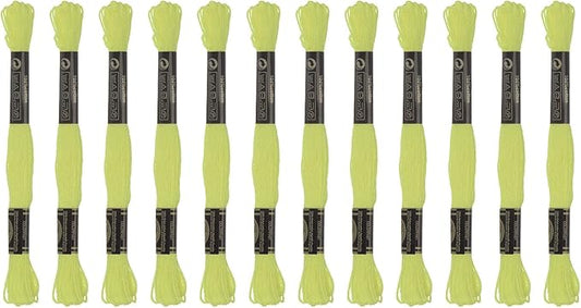 HARFINGTON 12 Skeins Embroidery Floss 8.75yds(8m) Egyptian Long-Staple Cotton Cross Stitch Thread for Sewing DIY Bracelet Yarn String and Crafts, Green-Yellow(6012)