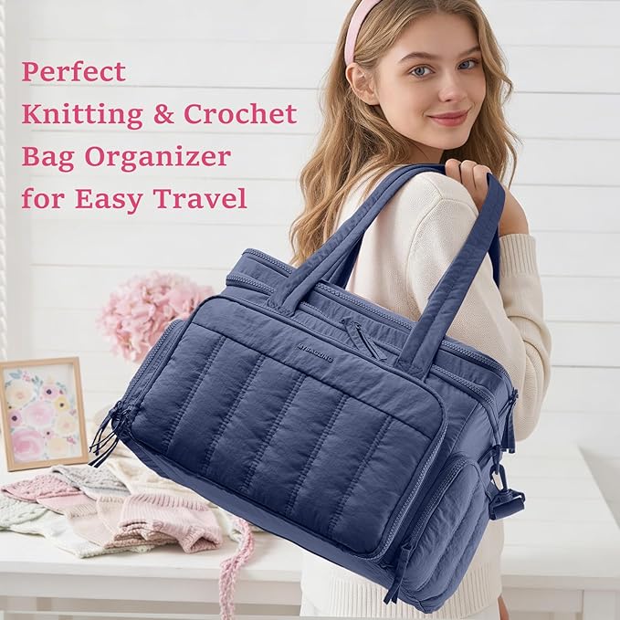 MYBAGZING Large Knitting & Crochet Bag Organizer for Yarn Storage, Double-Layer Knitting Project Bag with 6 Grommets, Yarn Organizer Tote for Knitting Supplies Crochet Hooks & Accessories Gift for Mom