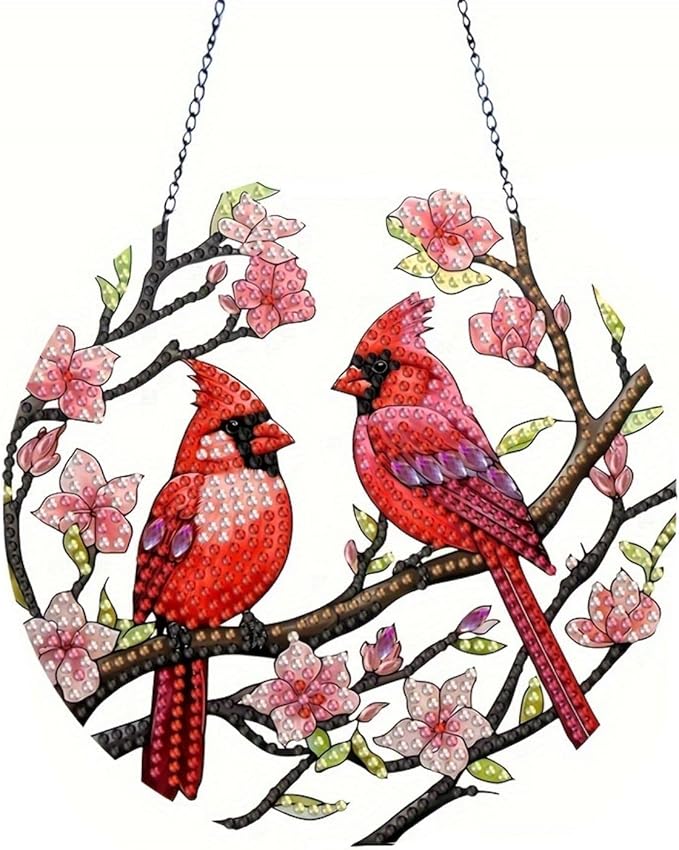 Generic DIY Hanging Diamond Pendant Special Shaped Crystal Diamond Art Painting Ornament Single Sided for Window Home Garden Wall Door Decor-Cardinal