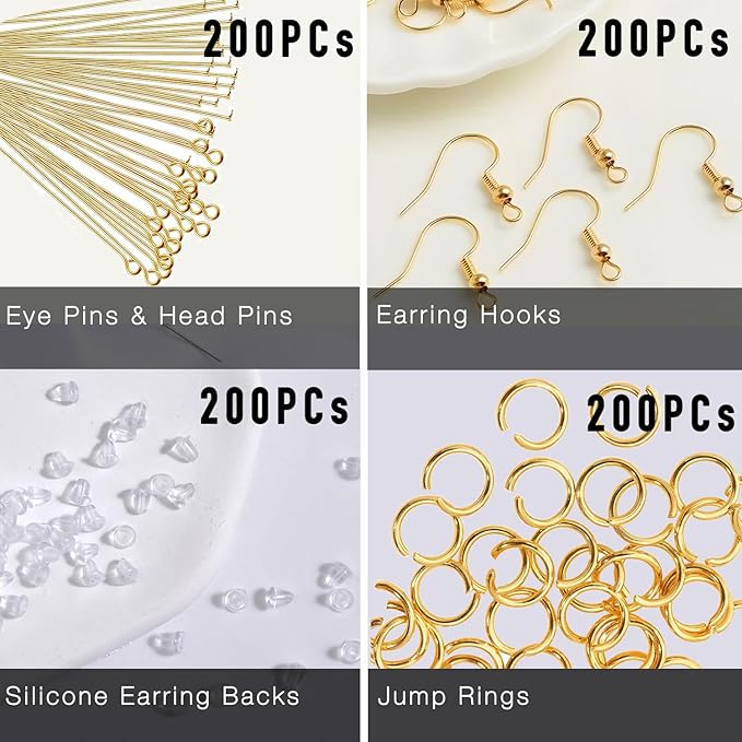 stino 800/220pcs hypoallergenic earring hooks for jewelry making, stainless steel earring findings supplies, silver & gold plated(fish hook gold plated(800pcs))