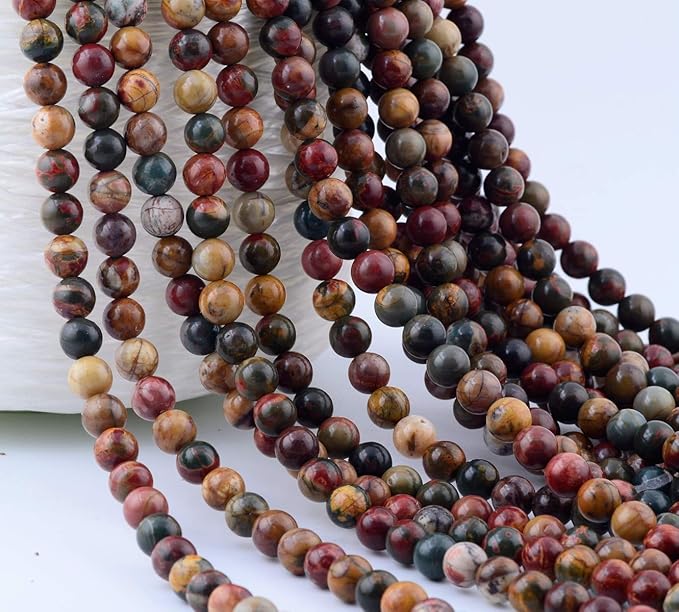 Natural Stone Beads 100pcs 10mm Picasso Jasper Round Genuine Real Stone Beading Loose Gemstone Hole 1mm DIY Charm Smooth Beads for Bracelet Necklace Earrings Jewelry Making (Picasso Jasper Red, 10mm)