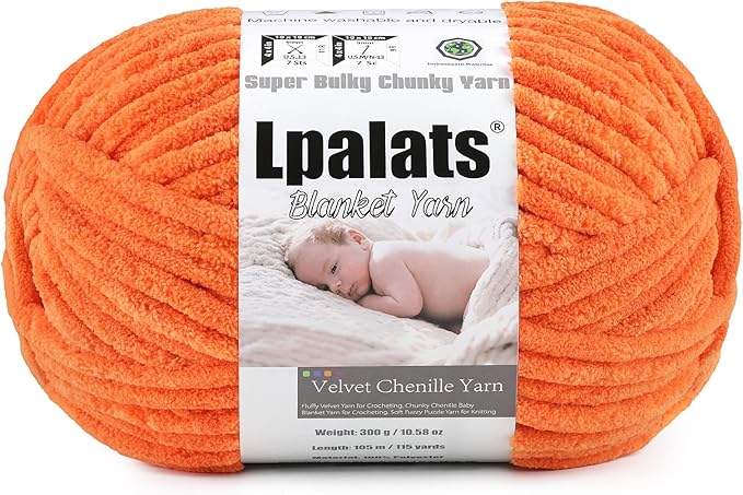 Baby Blanket Yarn for Crocheting - 1 Pack of 300g/10.6oz Super Fluffy Chunky Chenille Yarn for Hand Knitting, 115 yds Super Bulky Plush Yarn for Cozy Blankets and Amigurumi (1, Orange)