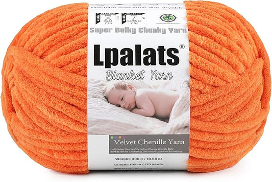 Baby Blanket Yarn for Crocheting - 1 Pack of 300g/10.6oz Super Fluffy Chunky Chenille Yarn for Hand Knitting, 115 yds Super Bulky Plush Yarn for Cozy Blankets and Amigurumi (1, Orange)