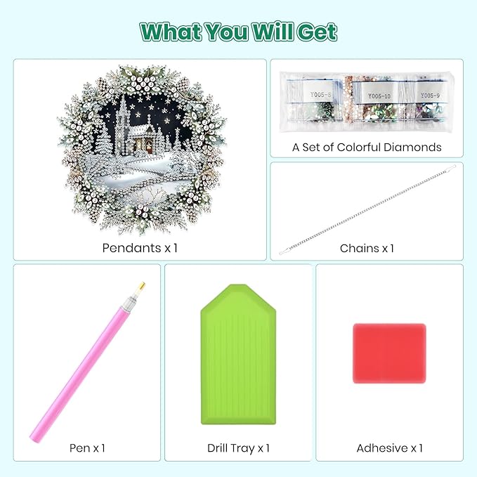 MOGTAA Christmas Diamond Art Hanging Kits for Adults Kids, Christmas Winter Diamond Art Suncatchers, 5D Special Shape Diamond Landscape Painting Window Pendant Kit for Home Garden Wall Decor