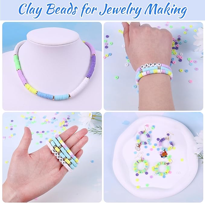 Wuollgess 3500 PCS Pastel Clay Beads for Bracelet Making Kit, Polymer Macaron Heishi Beads for Jewelry, Friendship Bracelet Kit with Spacer Letter for Necklace Earring DIY for Adults