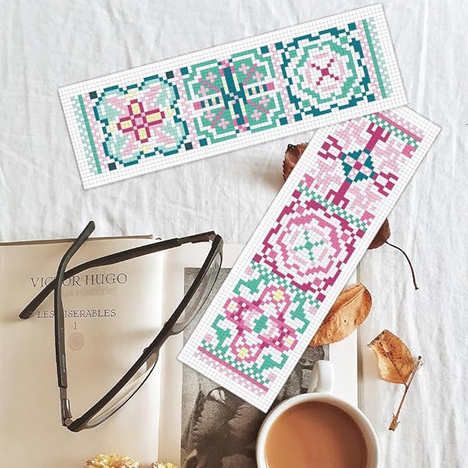 BEUNITONE Cross Stitch Bookmark Kits 6 Pcs Variegated Flowers DIY Bookmarks Cross Stitch Set for Adults Beginners Hand Embroidery Set Traditional Decorative Patterns Craft Kits for Gifts 8''x2.4''
