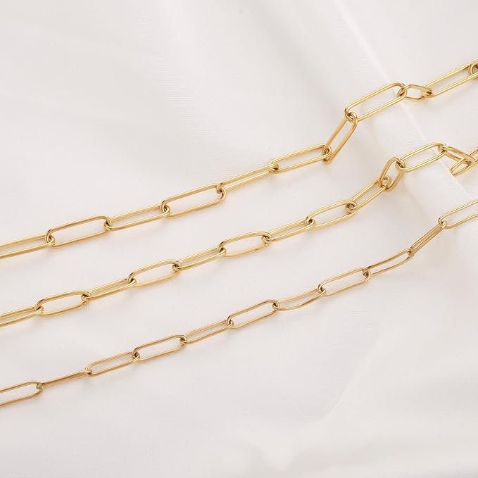 16.4 feet necklace chains for jewelry making, gold plated stainless steel chains bulk for diy necklace bracelet pendant supplies