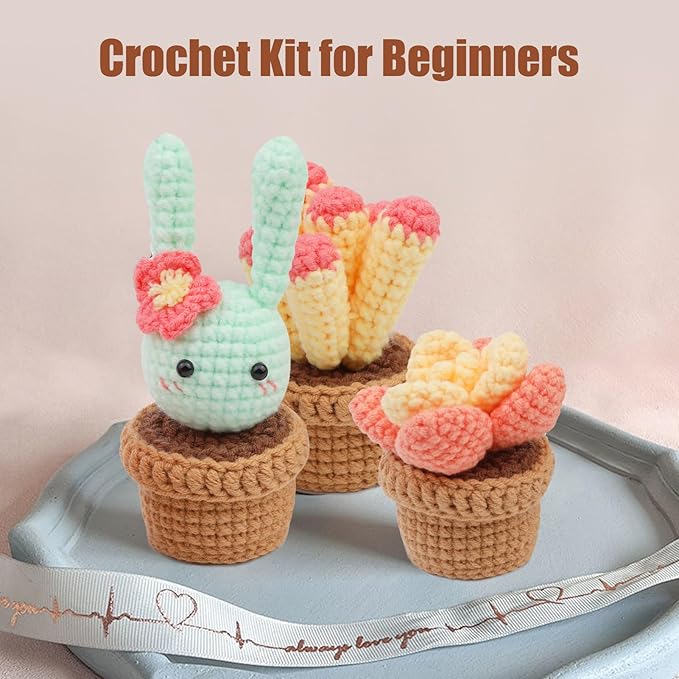 Dasonwin Crochet Kit for Beginners,Crochet Cactus kit with Step-by-Step Video Tutorials,Crochet Gift for Adults