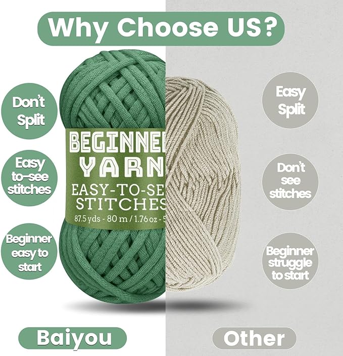 3x50g Beginners Christmas Green Yarn, 260 Yards Christmas Green Yarn for Crocheting Knitting, Easy-to-See Stitches, Worsted Medium #4, Chunky Thick Cotton Nylon Blend Yarn Yarn for Crocheting