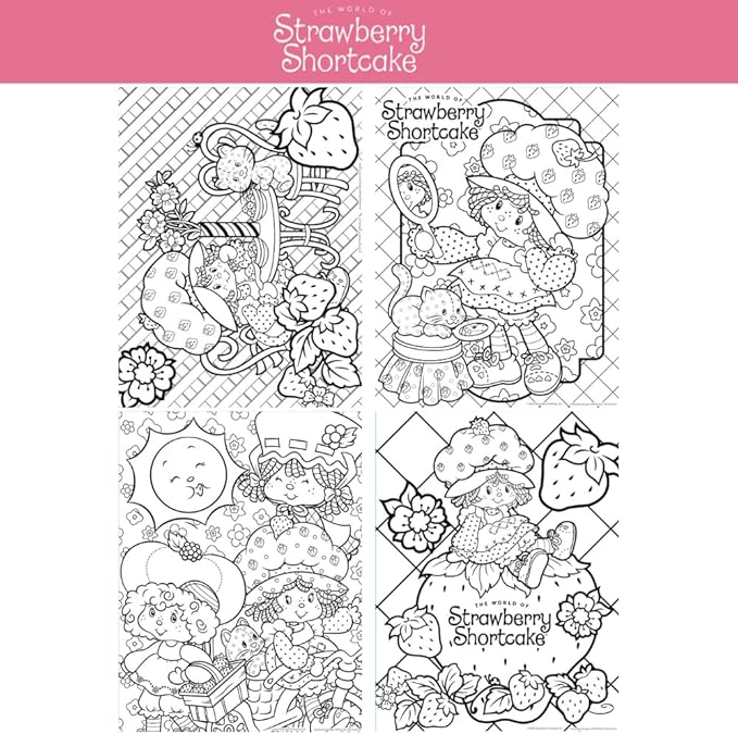 Strawberry Shortcake Coloring Book for Adults and Kids, Black & White Sheets, Velvet Coloring Pages, Stickers, Washable Markers
