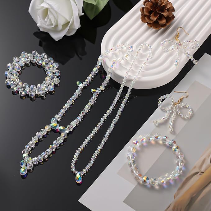 948pcs Crystal Glass Beads for Jewelry Making, Assorted Clear Faceted Crystal Suncatcher Beads for Bracelets Necklace Earring DIY Crafts, New AB Color